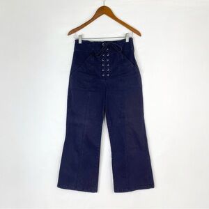 A.L.C. Kyt Wide Leg High Rise‎ Twill Pant Marine Lace Up Fly Ankle Patch Pockets